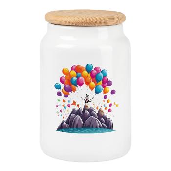 Bergballon-Zauber - Keksdose mit Holzdeckel - Weiß - Vorne