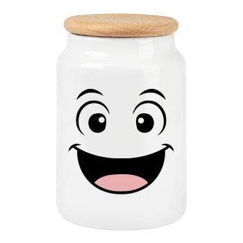 Good mood face - Cookie Jar with Wooden Lid - white - Front