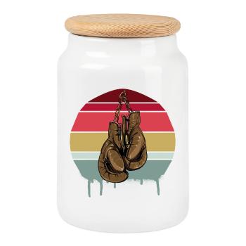 Boxing Gloves - Cookie Jar with Wooden Lid - white - Front