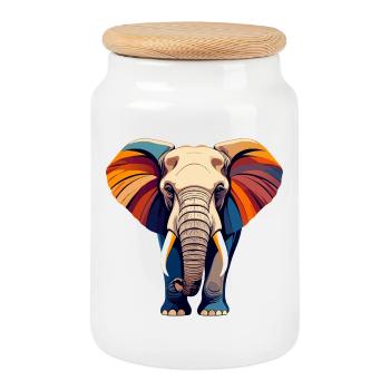 Colored Big Elephant Colorful Vector Graphic Motif - Cookie Jar with Wooden Lid - white - Front