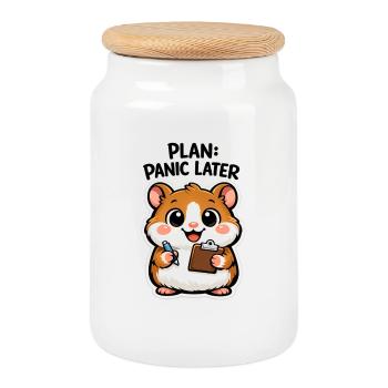 Plan: Panik Später Hamster - Keksdose mit Holzdeckel - Weiß - Vorne
