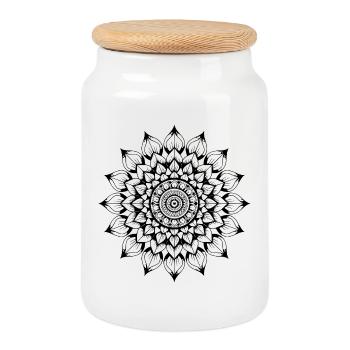 Mandala - Keksdose mit Holzdeckel - Weiß - Vorne