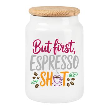 Mais le premier shot d’espresso - Boîte à biscuits avec couvercle en bois - blanc - Devant