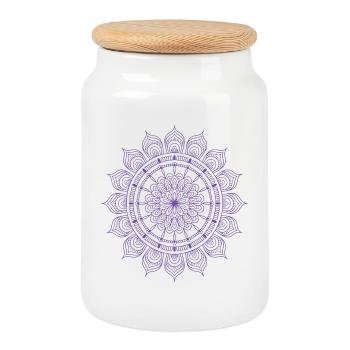 Mandala - Boîte à biscuits avec couvercle en bois - blanc - Devant