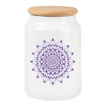 Mandala - Boîte à biscuits avec couvercle en bois - blanc - Devant