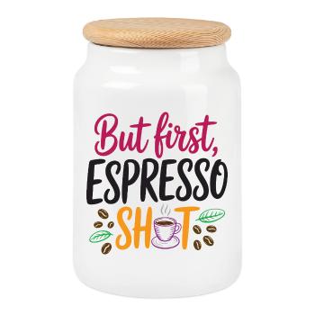 Mais le premier shot d’espresso - Boîte à biscuits avec couvercle en bois - blanc - Devant