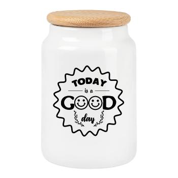 Heute ist ein guter Tag - Keksdose mit Holzdeckel - Weiß - Vorne