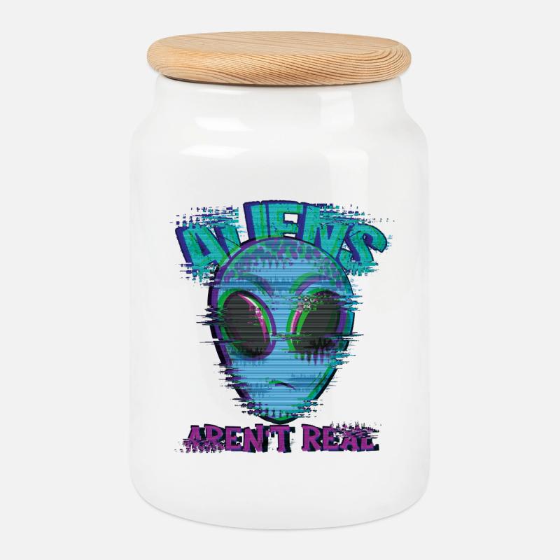 Weird Isn't Real Alien Glitch - Cookie Jar with Wooden Lid - white