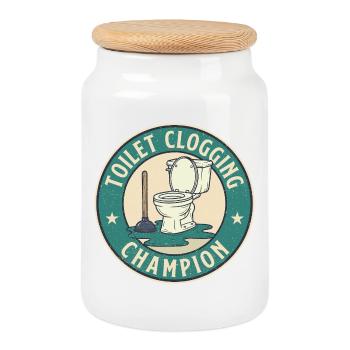 Toilet Clogging Champion Bold Bathroom Humor - Cookie Jar with Wooden Lid - white - Front