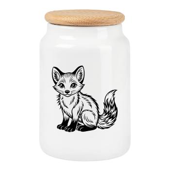 Baby fox - Cookie Jar with Wooden Lid - white - Front