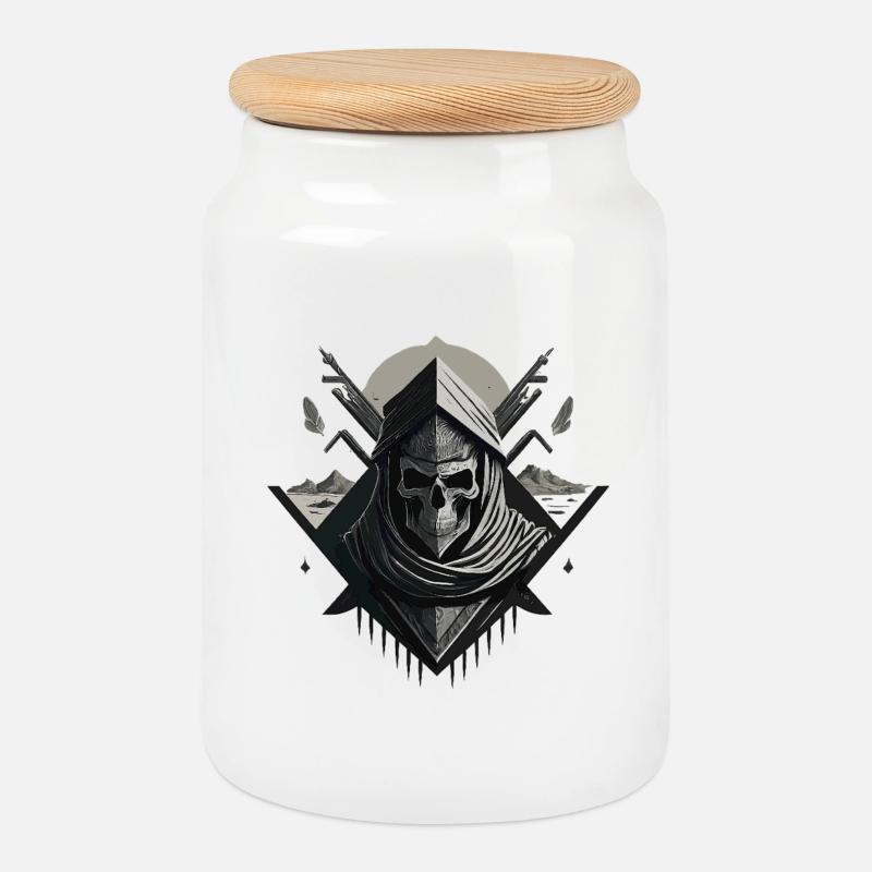 Desert Veiled Skeleton - Cookie Jar with Wooden Lid - white