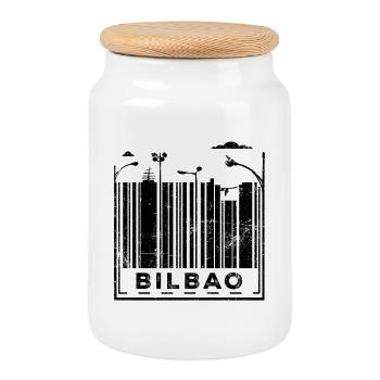 Code-barres de Bilbao - Boîte à biscuits avec couvercle en bois - blanc - Devant