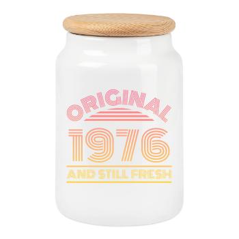 Vintage 1976 - Keksdose mit Holzdeckel - Weiß - Vorne
