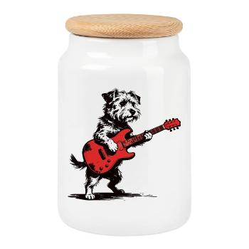Yorkie Rocker: Vintage Hund mit Gitarre Design - Keksdose mit Holzdeckel - Weiß - Vorne