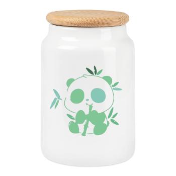 Panda with bamboo – delicate illustration - Cookie Jar with Wooden Lid - white - Front