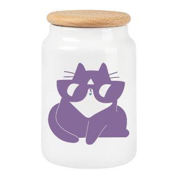 Purple Cuddly Cat Dream Cat - Cookie Jar with Wooden Lid - white - Front