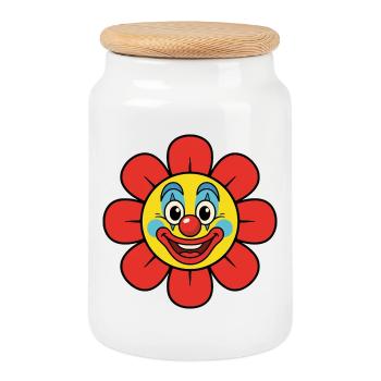 Karneval Clown Blume, Spritzblume Kostüm - Keksdose mit Holzdeckel - Weiß - Vorne