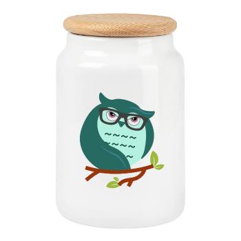 Cartoon-Eule mit schicke Brille - Keksdose mit Holzdeckel - Weiß - Vorne