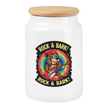 Chien guitare Rock & Bark Tie-Dye - Boîte à biscuits avec couvercle en bois - blanc - Devant