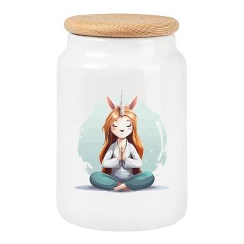 Méditation du Yogi Licorne - Boîte à biscuits avec couvercle en bois - blanc - Devant