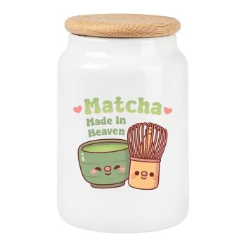 Matcha Matcha et Fouet Mignon, jeu de mots Made In Heaven - Boîte à biscuits avec couvercle en bois - blanc - Devant