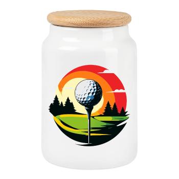 Golfball Golfplatz Golftee Landschaft Golf Motiv - Keksdose mit Holzdeckel - Weiß - Vorne