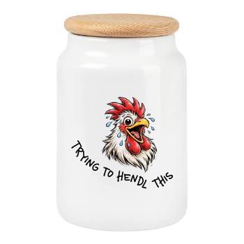 J’essaie de comprendre ça – Drôle de diction de poulet - Boîte à biscuits avec couvercle en bois - blanc - Devant