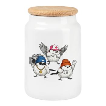Ambiance de rue Bird Crew - Boîte à biscuits avec couvercle en bois - blanc - Devant