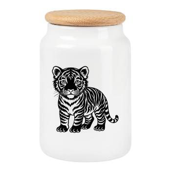 Baby tiger - Cookie Jar with Wooden Lid - white - Front