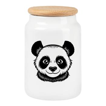 Baby panda face - Cookie Jar with Wooden Lid - white - Front
