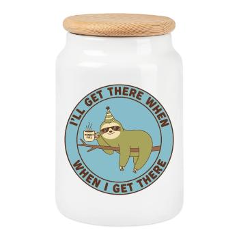 Sloth Monday Fuel Casual - Cookie Jar with Wooden Lid - white - Front