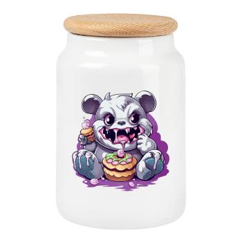 Süßer Panda-Monster mit Süßigkeiten - Keksdose mit Holzdeckel - Weiß - Vorne