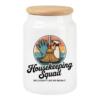 Funny Cleaning Design - Cookie Jar with Wooden Lid - white - Front