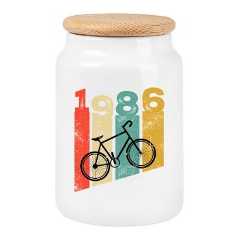 Millésime 1986 - Boîte à biscuits avec couvercle en bois - blanc - Devant