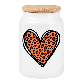 Leo Heart - Design mode à motif animal tendance - Boîte à biscuits avec couvercle en bois - blanc - Devant
