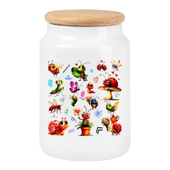 Mignons insectes adorables - Illustration des insectes heureux - Boîte à biscuits avec couvercle en bois - blanc - Devant