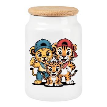 Cuddly Trio Caps - Cookie Jar with Wooden Lid - white - Front