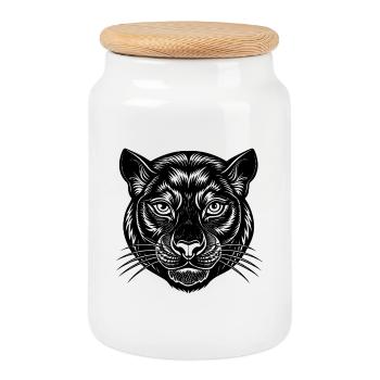 Panther face - Cookie Jar with Wooden Lid - white - Front