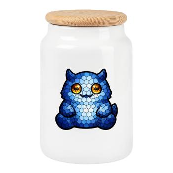 Œil bleu de chat mosaïque - Boîte à biscuits avec couvercle en bois - blanc - Devant