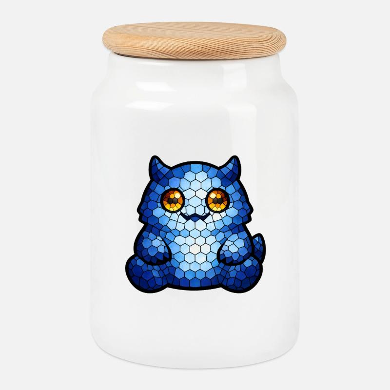 Mosaikkatze Blauauge - Keksdose mit Holzdeckel - Weiß