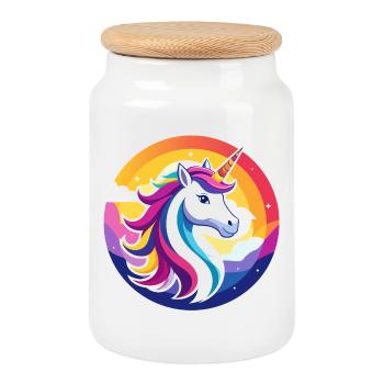 Regenbogen Unicorn buntes Einhorn Kopf Motiv - Keksdose mit Holzdeckel - Weiß - Vorne