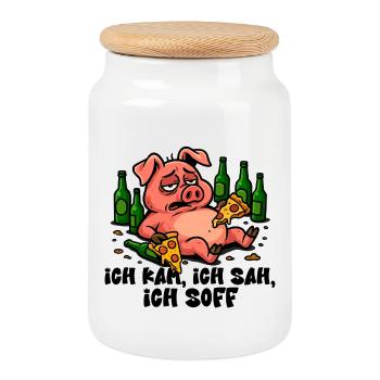 Je suis venu, j'ai vu, j'ai bu – T-shirt humoristique sur la bière - Boîte à biscuits avec couvercle en bois - blanc - Devant
