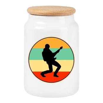 Guitariste rétro, star du rock au coucher de soleil, silhouette - Boîte à biscuits avec couvercle en bois - blanc - Devant