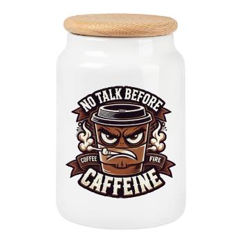 Caffeine, coffee, morning grouch - Cookie Jar with Wooden Lid - white - Front