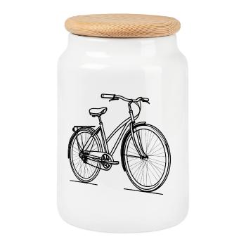 Fahrrad-Silhouette Linienkunst - Keksdose mit Holzdeckel - Weiß - Vorne
