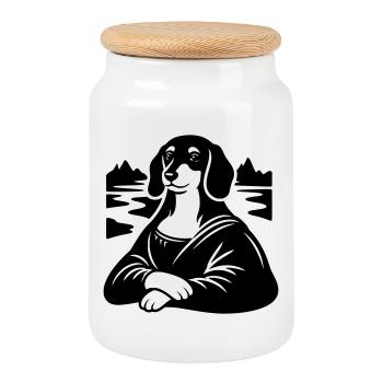 Portrait de Lisa teckel - Boîte à biscuits avec couvercle en bois - blanc - Devant