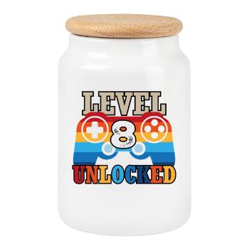 8th Birthday Gamer - Cookie Jar with Wooden Lid - white - Front