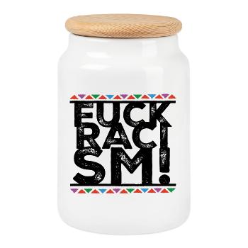 fuck racism - Cookie Jar with Wooden Lid - white - Front