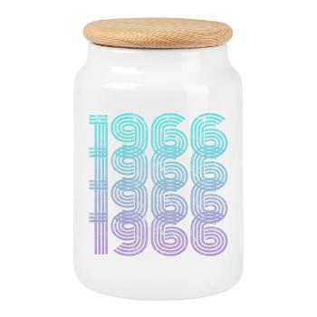 Vintage 1966 - Keksdose mit Holzdeckel - Weiß - Vorne