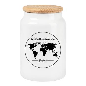 Where the adventure begins - Cookie Jar with Wooden Lid - white - Front